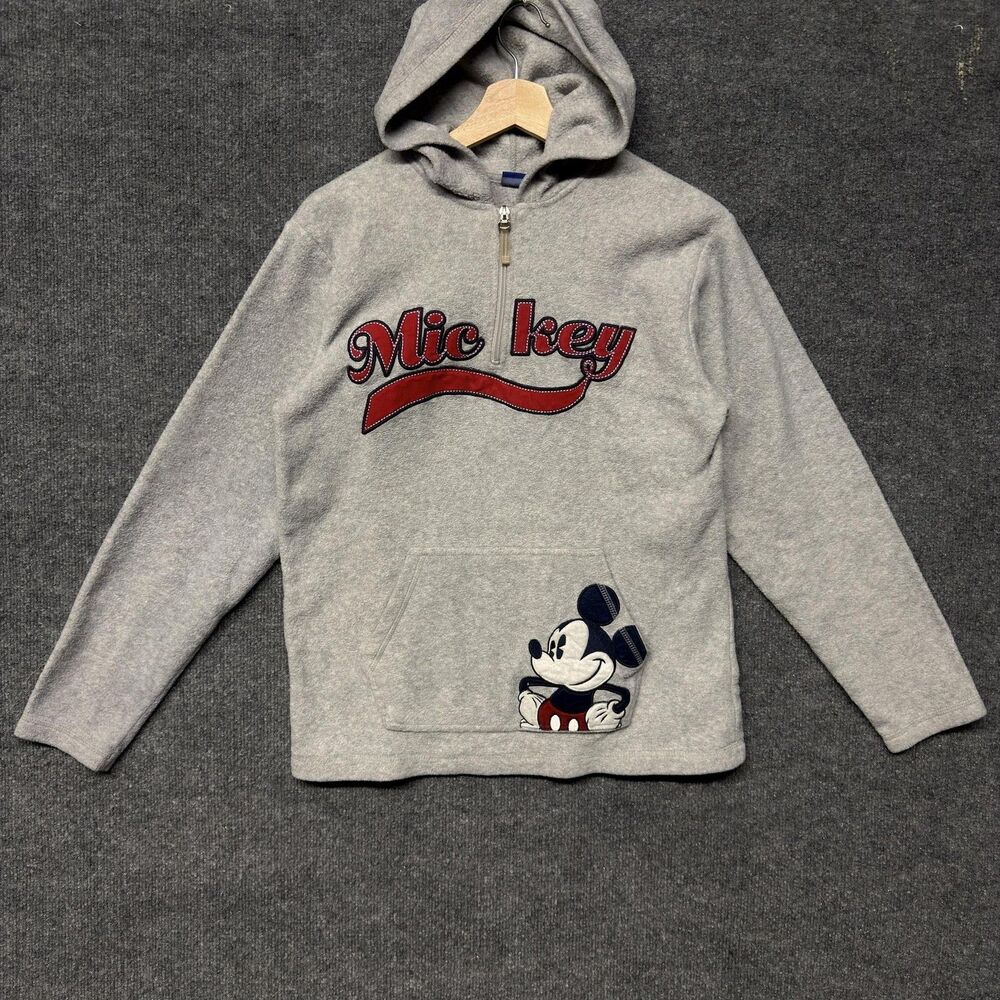 Disney Womens Small Gray Fleece 1/4 Zip Hoodie Mickey Mouse Embroidered Cartoon